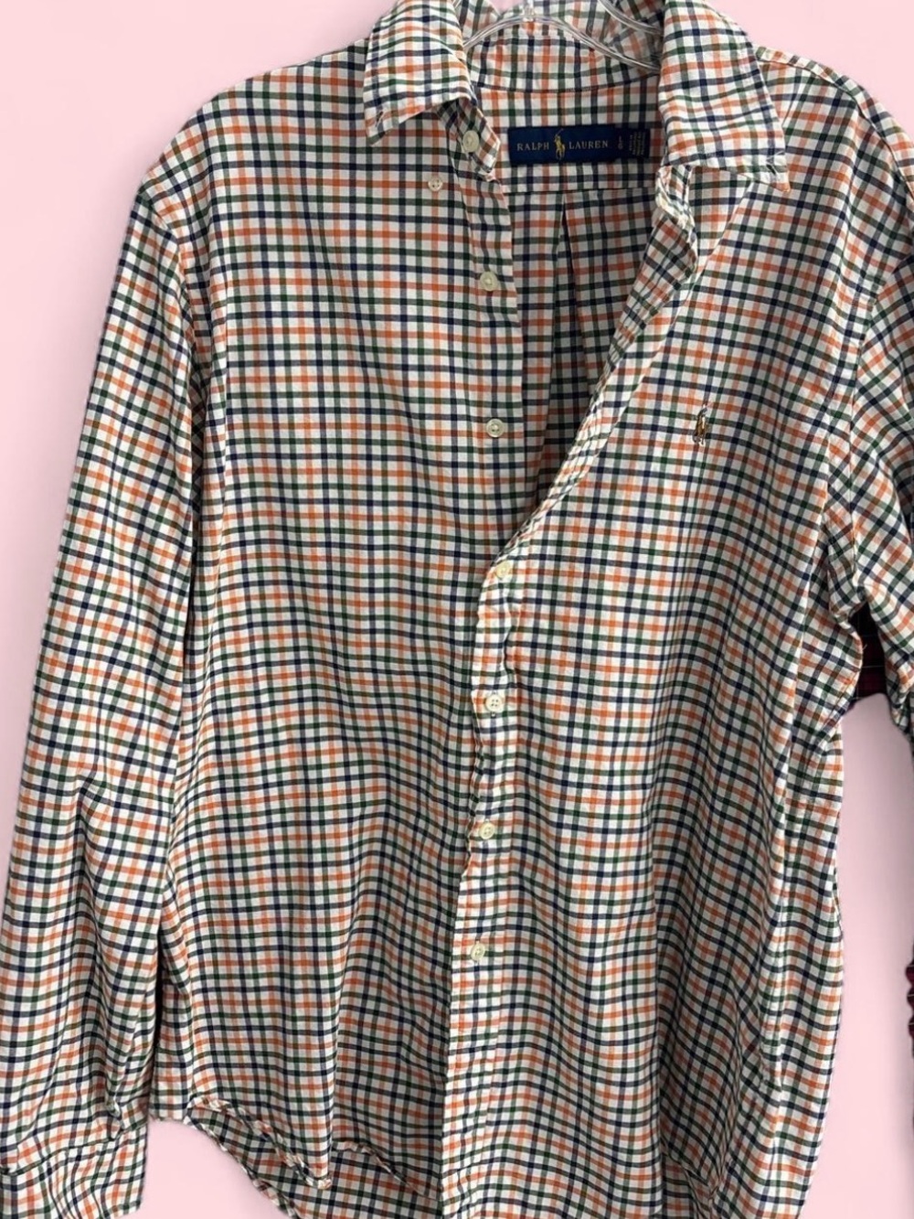 Ralph Lauren Men’s Orange, Green & White Plaid Button-Down Shirt